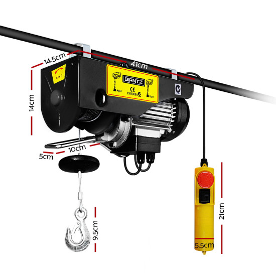 Giantz Electric Hoist Winch – 400/800kg, 1300W, 18m Cable