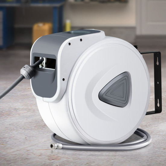 Giantz 10m Retractable Air Hose Reel – Auto Rewind, Wall Mount, 180° Swivel