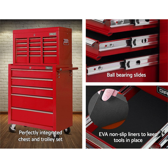 Giantz Tool Trolley – 14 Drawer Lockable Storage - Red