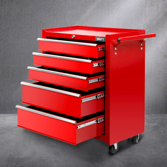 Giantz 5 Drawer Tool Trolley – Lockable Steel Storage - RED