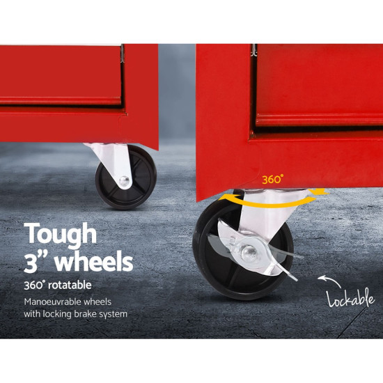 Giantz 5 Drawer Tool Trolley – Lockable Steel Storage - RED