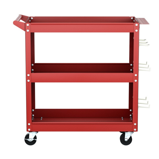 Giantz 3-Tier Tool Cart - Pegboard Storage Hooks - Red