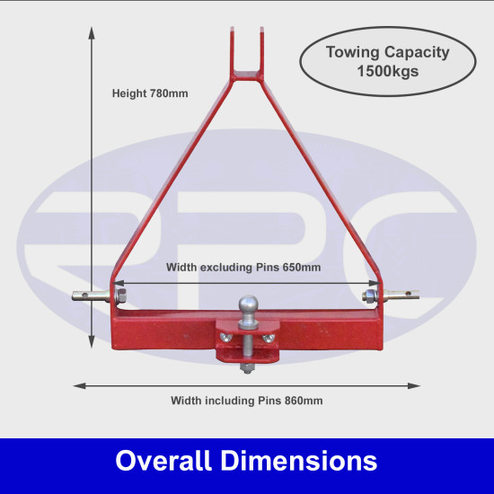 3‑Point Linkage Tow Hitch – Cat 1, 50mm Tow Ball, 1500kg Capacity