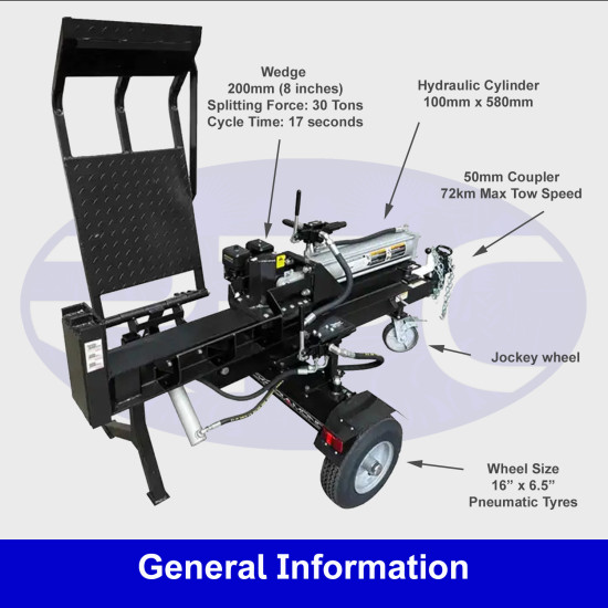 Black Diamond 30‑Ton Petrol Log Splitter – Recoil Start, Hydraulic Lift Table, Horizontal/Vertical