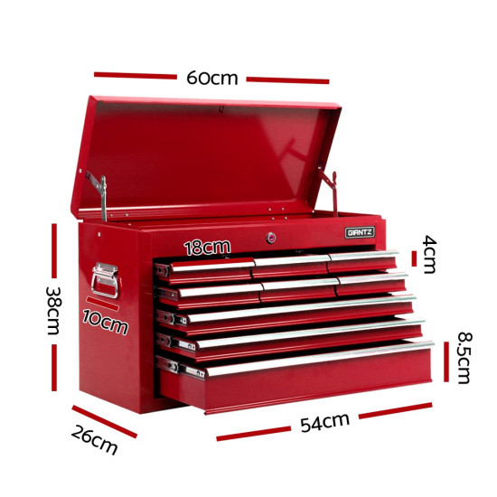 Giantz 9 Drawer Tool Chest Lockable Steel Storage - Red